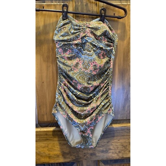 J. Crew Strapless Swimsuit One Piece Sz 6 Underwire Bra Pink Blue Paisley J.Crew - Picture 3 of 11